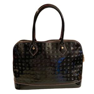 Arcadia Women’s Black Patent Leather Dome Handbag Zip Closure Made in Italy EUC